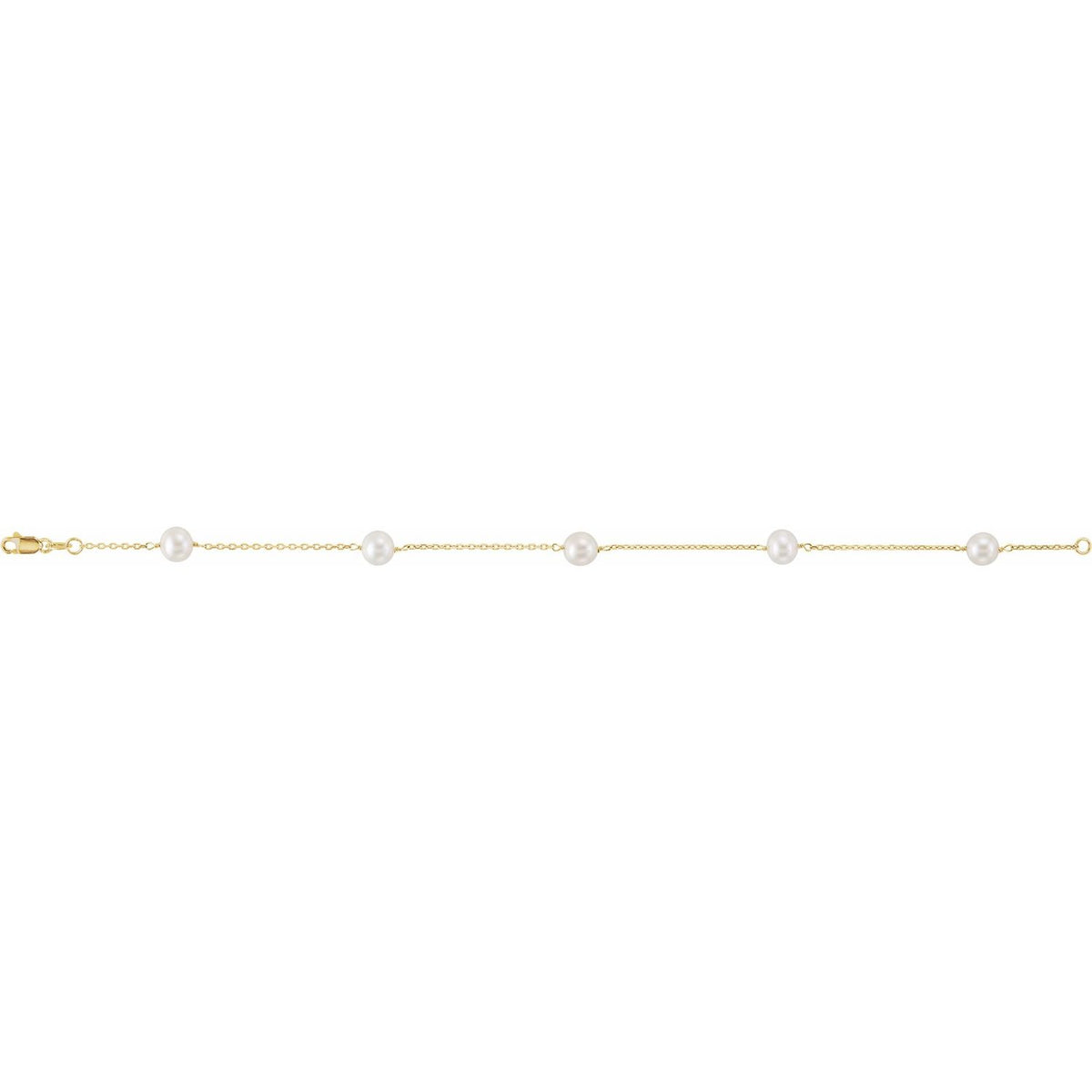 14K Yellow Gold Cultured White Freshwater Pearl 5-Station 7" Bracelet (CH184)