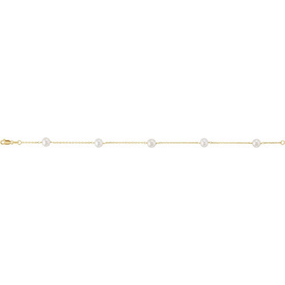 14K Yellow Gold Cultured White Freshwater Pearl 5-Station 7" Bracelet (CH184)