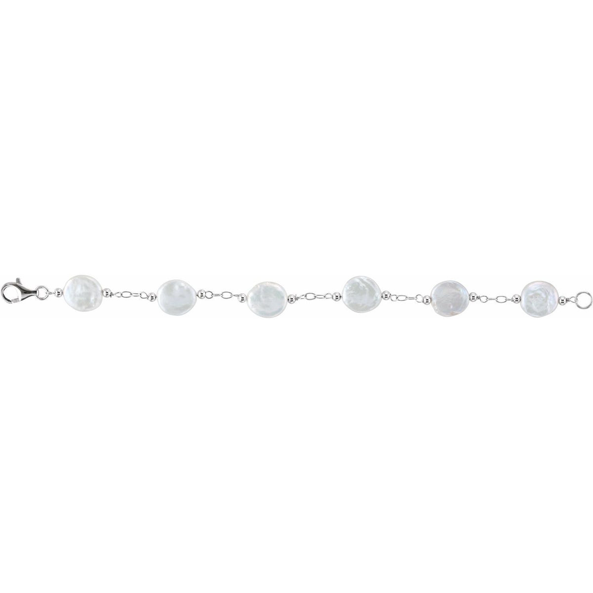 Sterling Silver 12- Cultured White Freshwater Pearl Coin 7" Bracelet