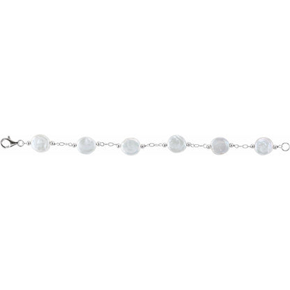 Sterling Silver 12- Cultured White Freshwater Pearl Coin 7" Bracelet