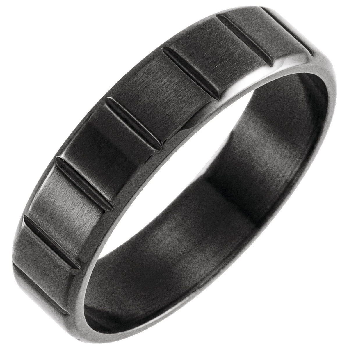 Black PVD Titanium Grooved Comfort-Fit Flat Band