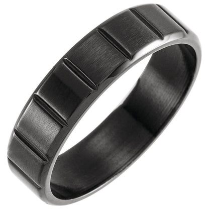 Black PVD Titanium Grooved Comfort-Fit Flat Band