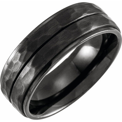Black Titanium Grooved Stepped-Edge Comfort-Fit Flat Band
