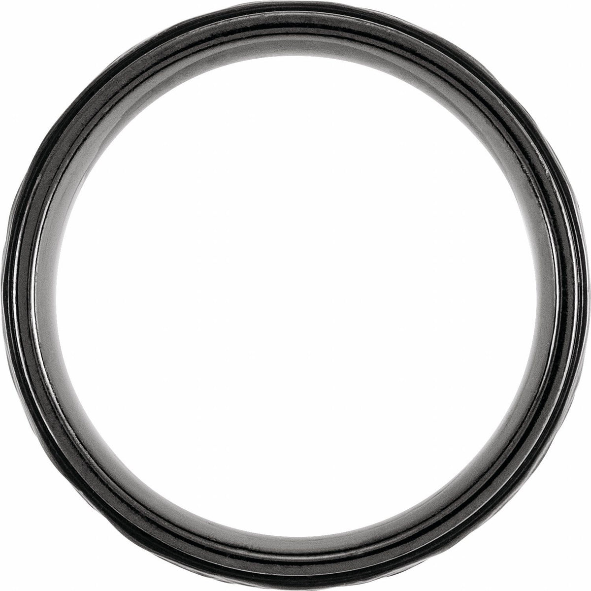 Black Titanium Grooved Stepped-Edge Comfort-Fit Flat Band