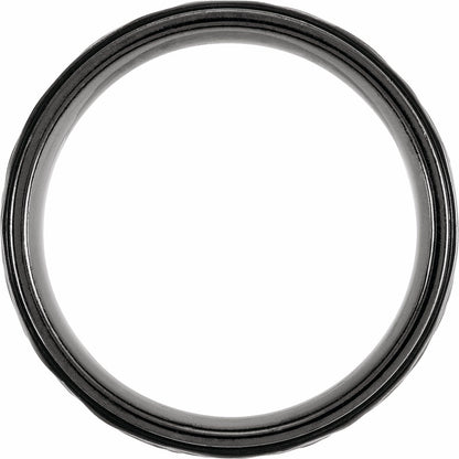 Black Titanium Grooved Stepped-Edge Comfort-Fit Flat Band