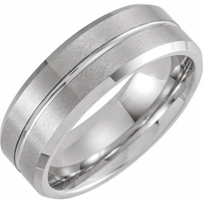 White PVD Tungsten Beveled-Edge Grooved Comfort-Fit Band