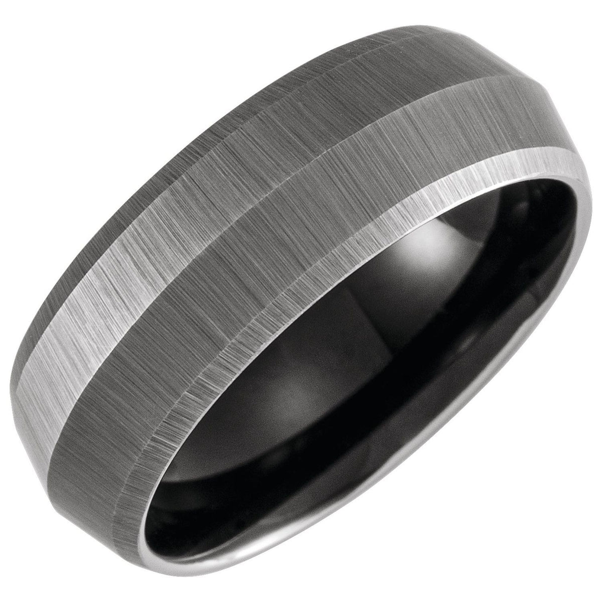 Black PVD Tungsten Beveled-Edge Comfort-Fit Knife Band