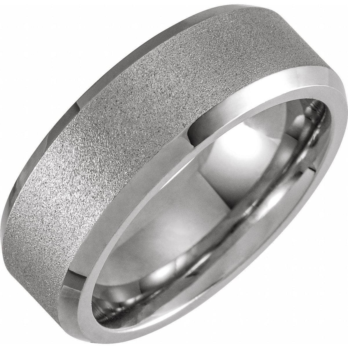 White PVD & Tungsten Inlay Beveled-Edge Comfort-Fit Band