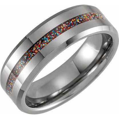Tungsten Beveled Band with Color Chip Inlay, 8 mm