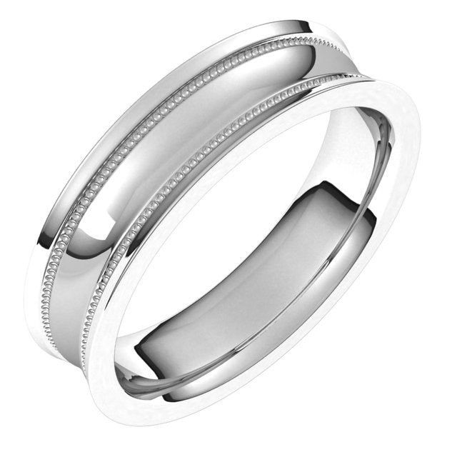 14K White Gold Milgrain Stepped-Edge Concave Band