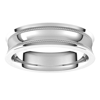 14K White Gold Milgrain Stepped-Edge Concave Band