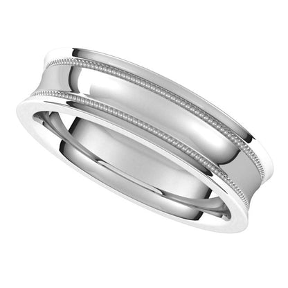 14K White Gold Milgrain Stepped-Edge Concave Band