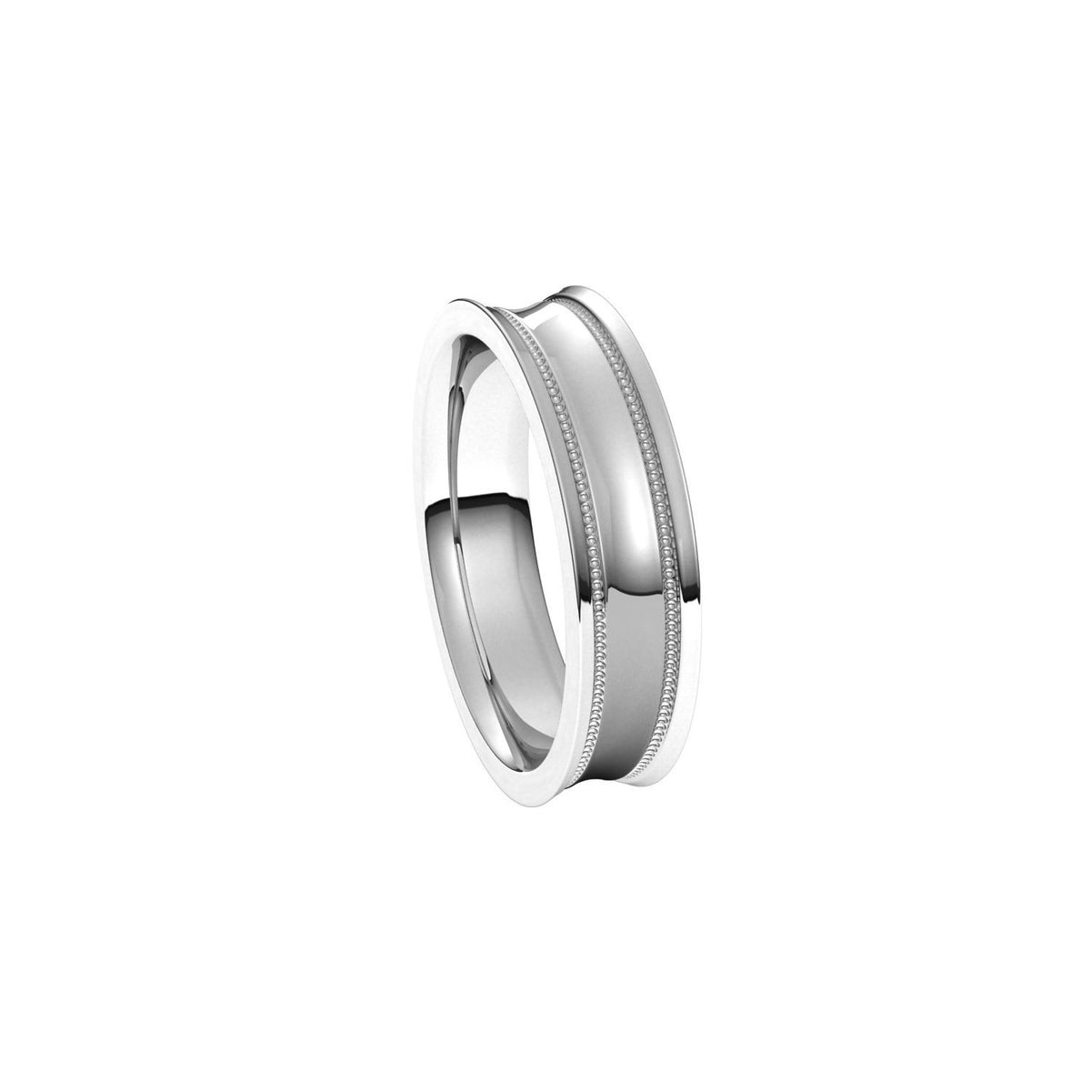 14K X1 White Gold Milgrain Stepped-Edge Concave Band