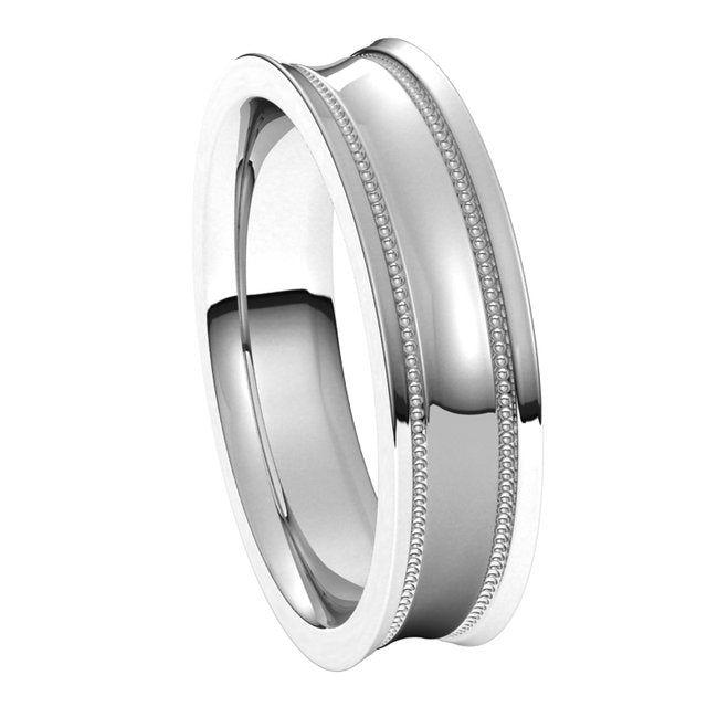 14K White Gold Milgrain Stepped-Edge Concave Band