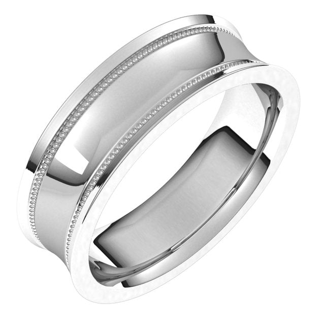 14K White Gold Milgrain Stepped-Edge Concave Band