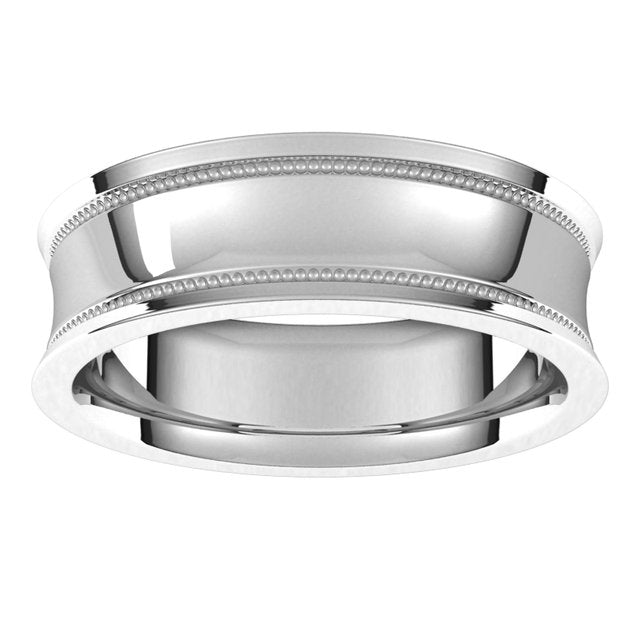 14K White Gold Milgrain Stepped-Edge Concave Band