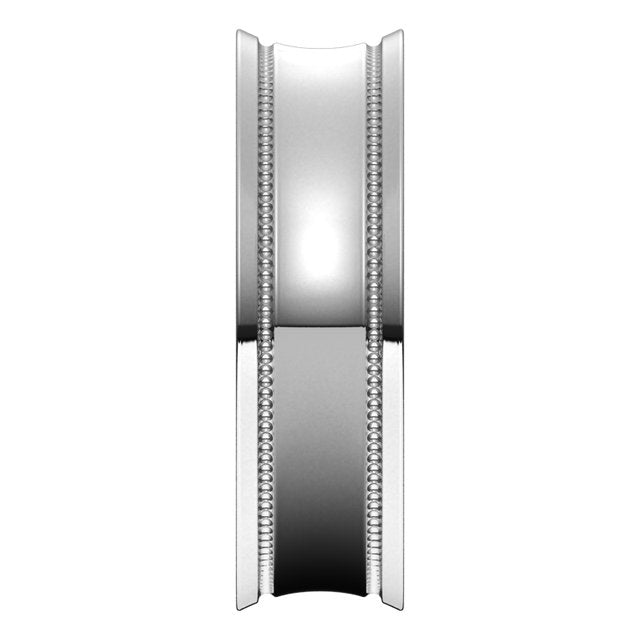 14K White Gold Milgrain Stepped-Edge Concave Band