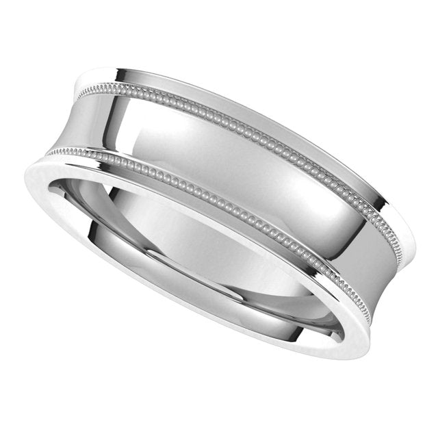 14K White Gold Milgrain Stepped-Edge Concave Band