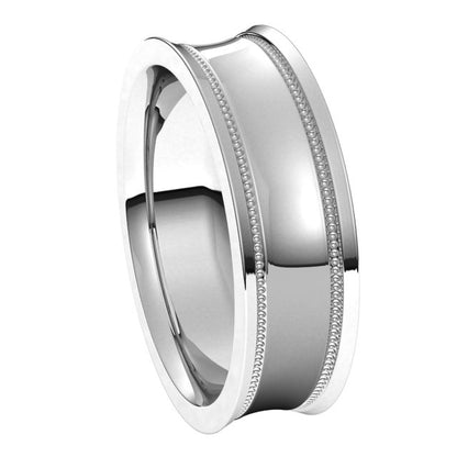 14K White Gold Milgrain Stepped-Edge Concave Band