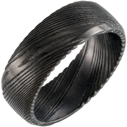 Black Damascus Steel Beveled-Edge Comfort-Fit Flat Band