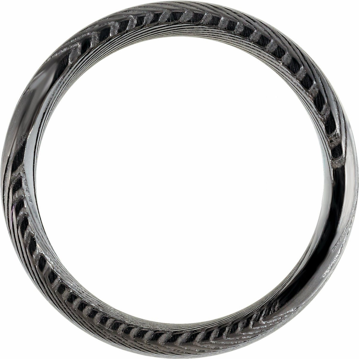 Black Damascus Steel Beveled-Edge Comfort-Fit Flat Band