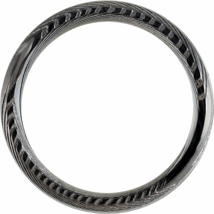 Black Damascus Steel Beveled-Edge Comfort-Fit Flat Band