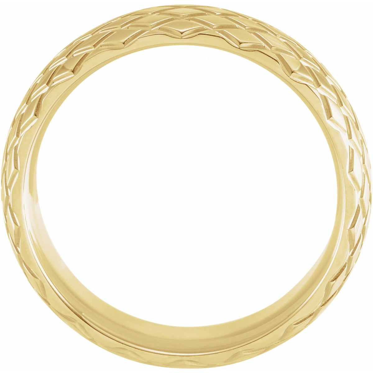 14K Yellow Gold Grooved Rhombus Pattern Comfort-Fit Half Round Band