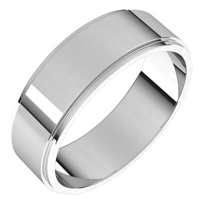 14K White Gold Stepped-Edge Flat Band