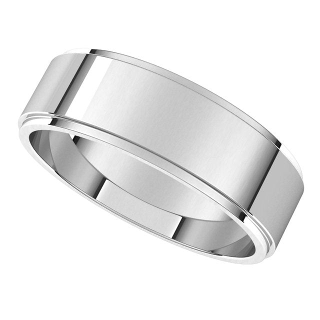 14K White Gold Stepped-Edge Flat Band