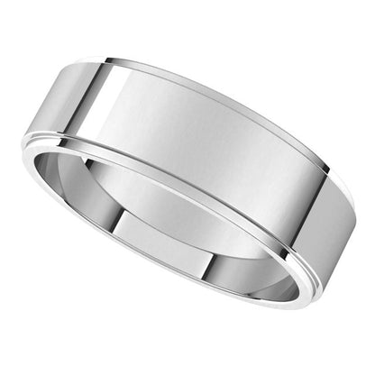 14K White Gold Stepped-Edge Flat Band