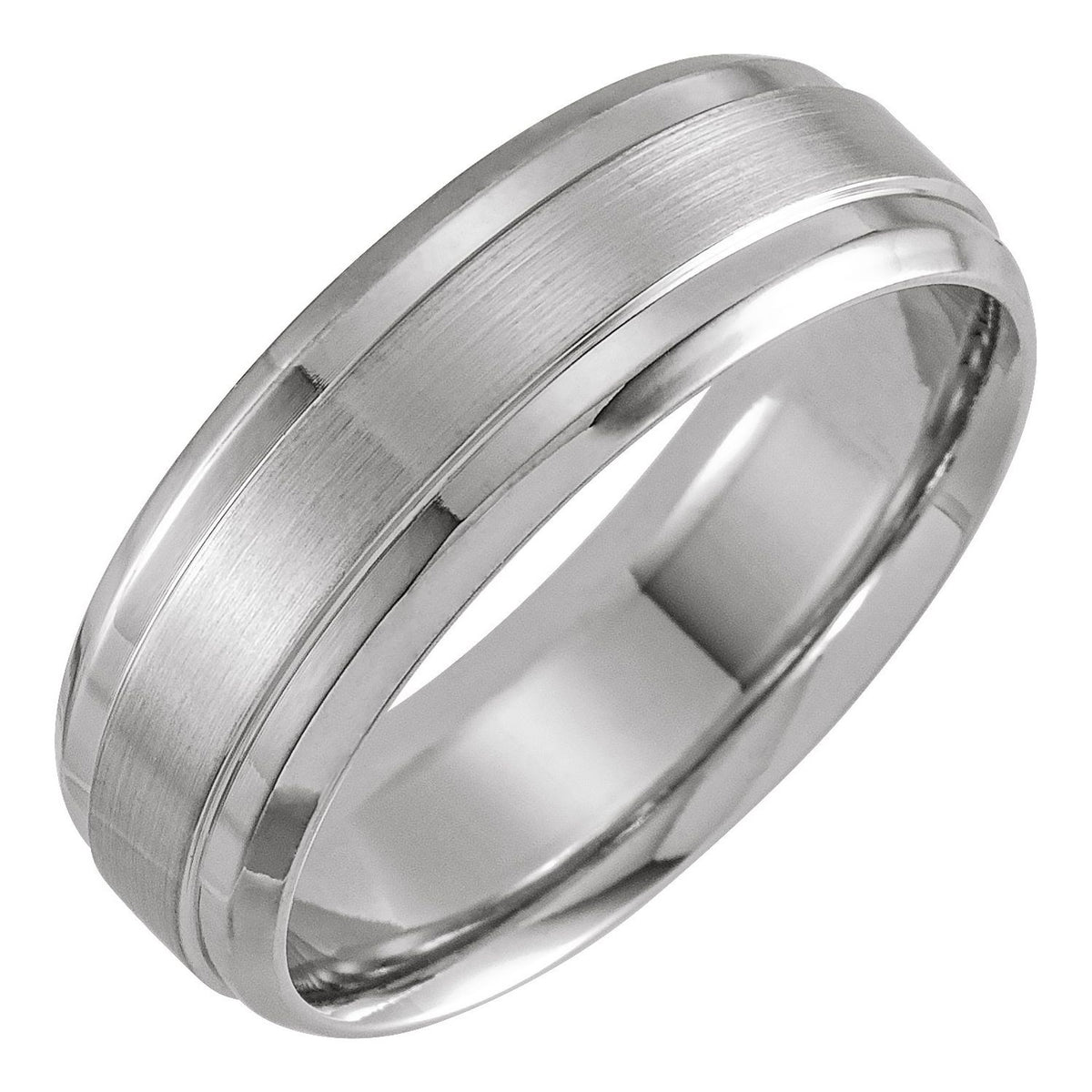 Beveled Stepped-Edge Inlay Comfort-Fit Half Round Band
