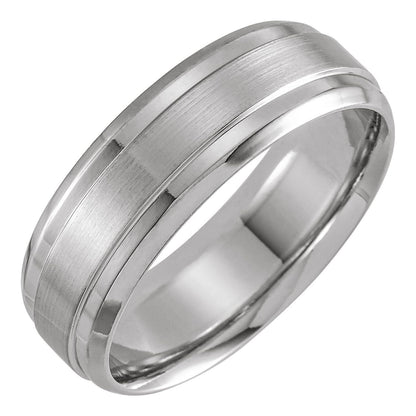 Beveled Stepped-Edge Inlay Comfort-Fit Half Round Band