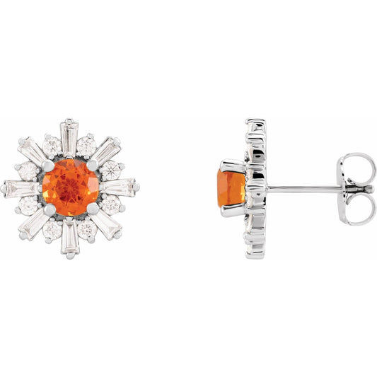 14K White Gold Natural Mexican Fire Opal & 3/4 CTW Natural Diamond Earrings