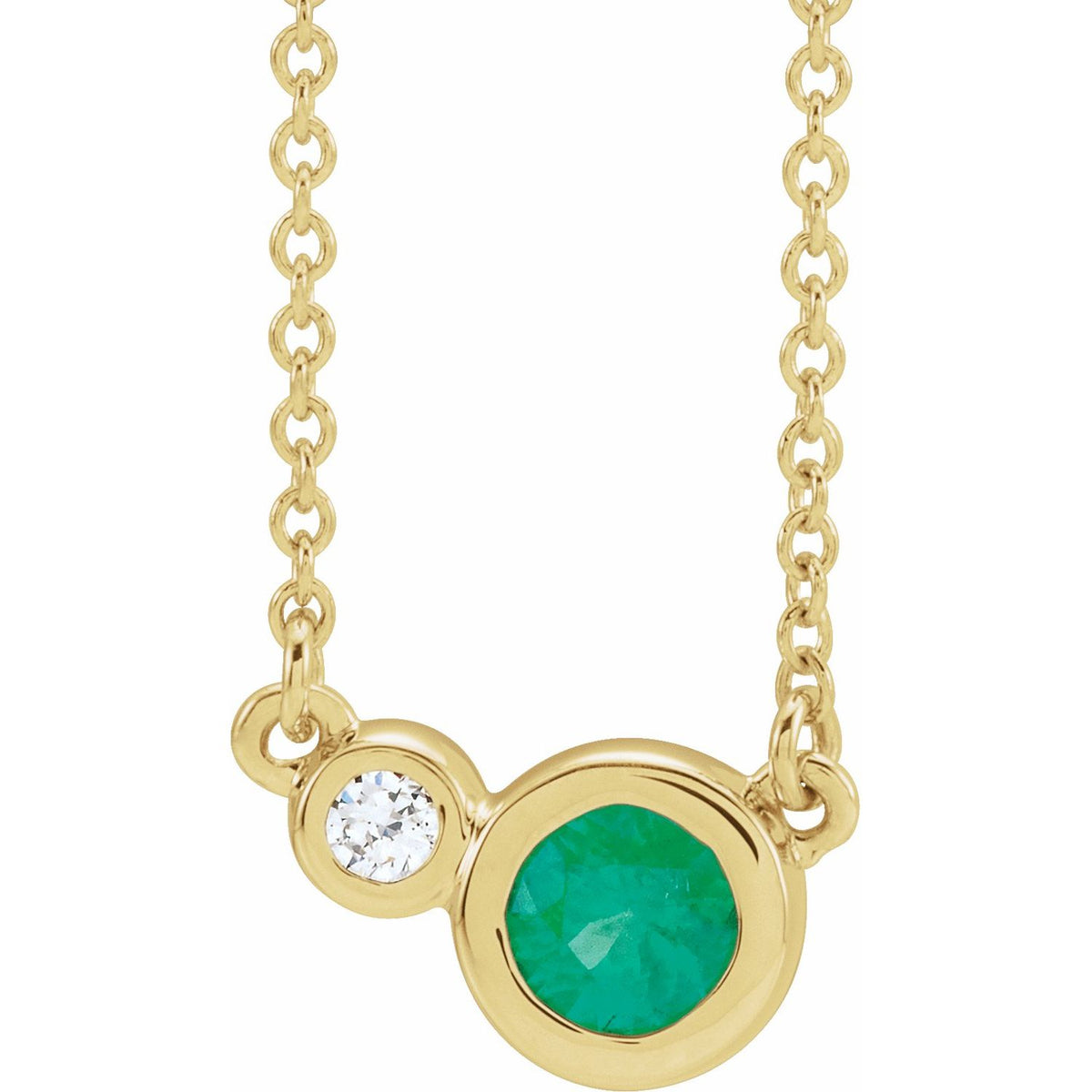 14K Yellow Gold Natural Emerald & .01 CT Natural Diamond 18" Necklace