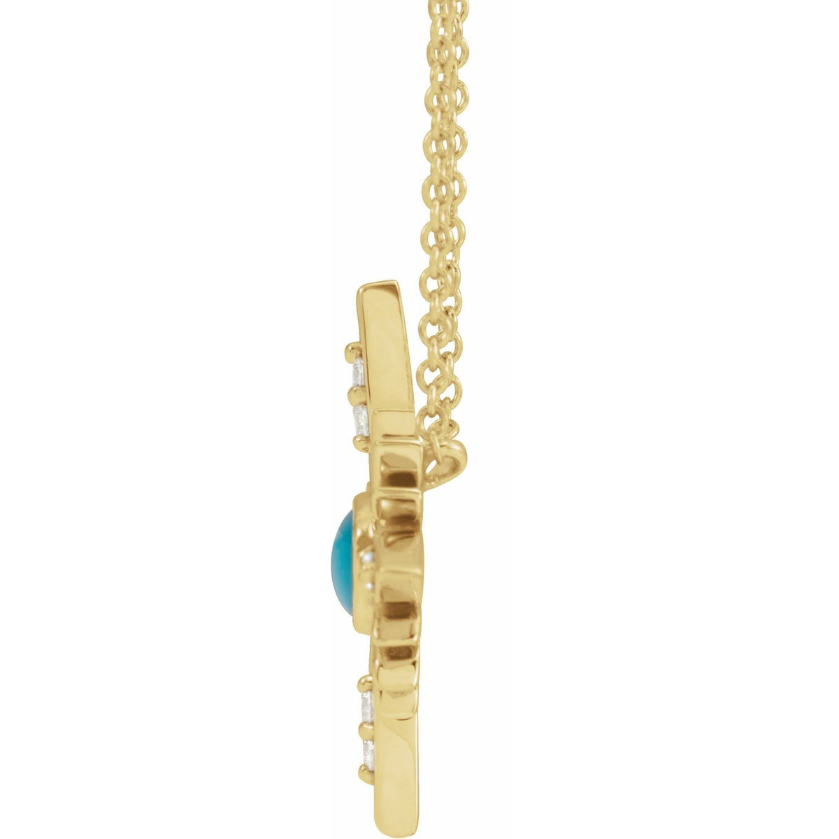 14K Yellow Gold Natural Turquoise & .08 CTW Natural Diamond 16-18" Necklace