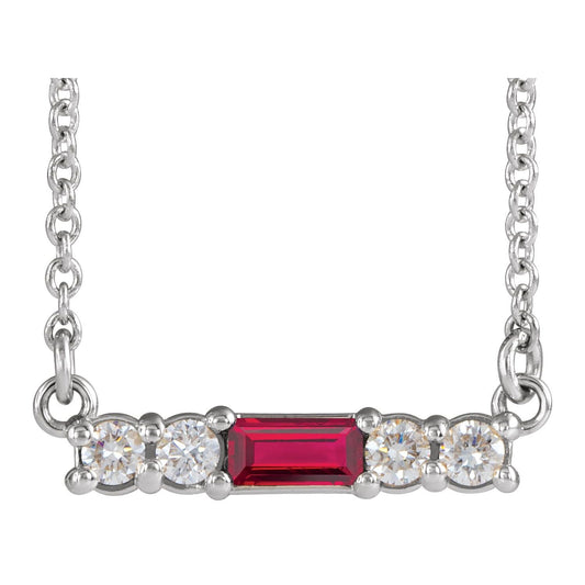 14K White Gold Natural Ruby & 1/8 CTW Natural Diamond 16" Necklace