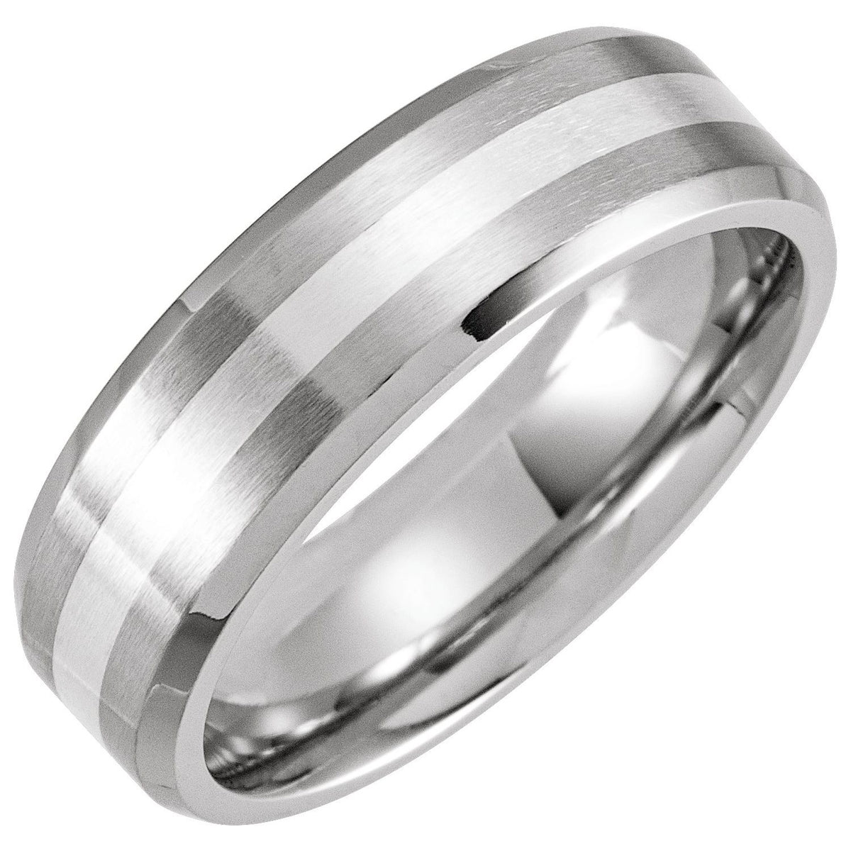 Cobalt & Silver Inlay Beveled-Edge Comfort-Fit Band