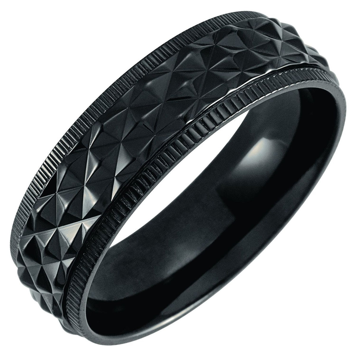 Titanium Patterned Coin Edge Band, 7 mm