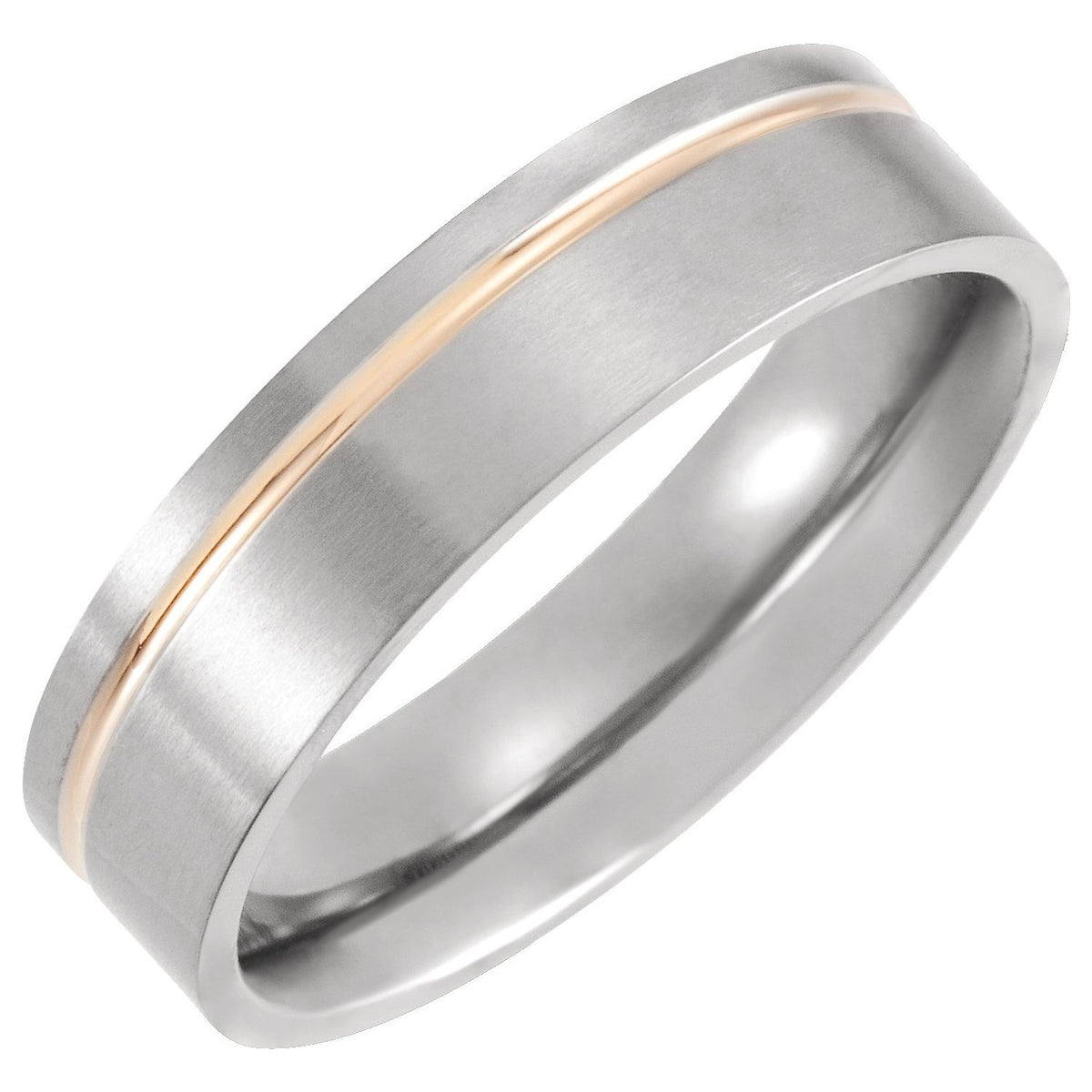 18K Rose Gold PVD Titanium Grooved Comfort-Fit Flat Band