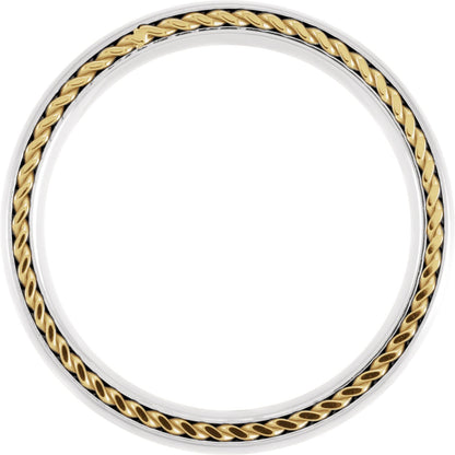 Titanium & 18K Yellow Gold PVD Rope Inlay Comfort-Fit Half Round Band