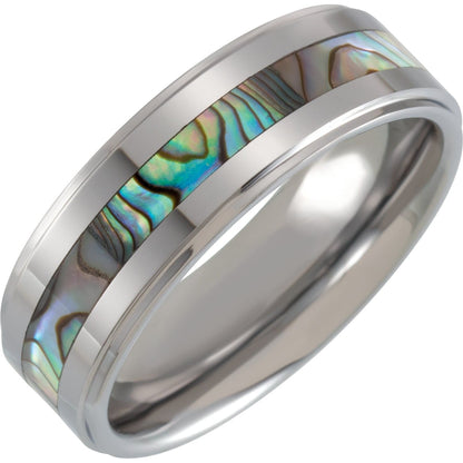 Tungsten Stepped-Edge Mother of Pearl Inlay Comfort-Fit Band, 8 mm