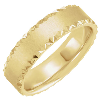 14K Yellow Gold Geometric Faceted Edge Comfort-Fit Half Round Band