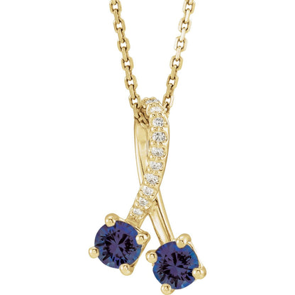 14K Yellow Gold Natural Blue Sapphire & .05 CTW Natural Diamond 16-18" Necklace