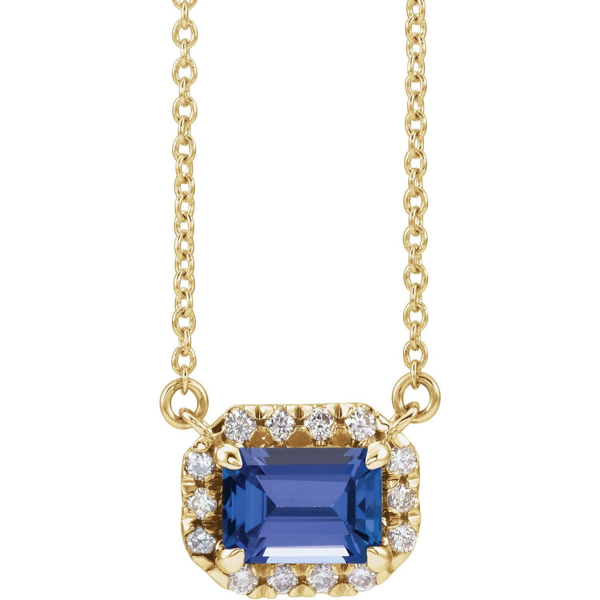 14K Yellow Gold 7x5 mm Natural Tanzanite & 1/5 CTW Natural Diamond Halo-Style 18" Necklace
