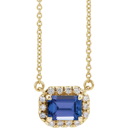 14K Yellow Gold 7x5 mm Natural Tanzanite & 1/5 CTW Natural Diamond Halo-Style 18" Necklace