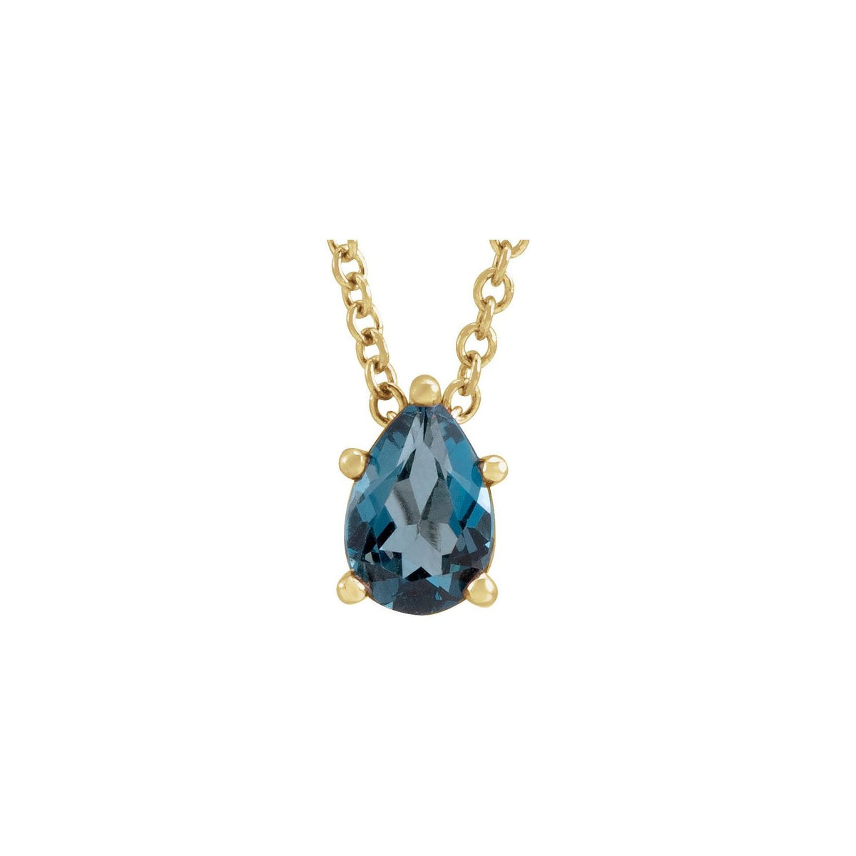 14K Yellow Gold 6x4 mm Pear London Blue Topaz 16-18" Necklace