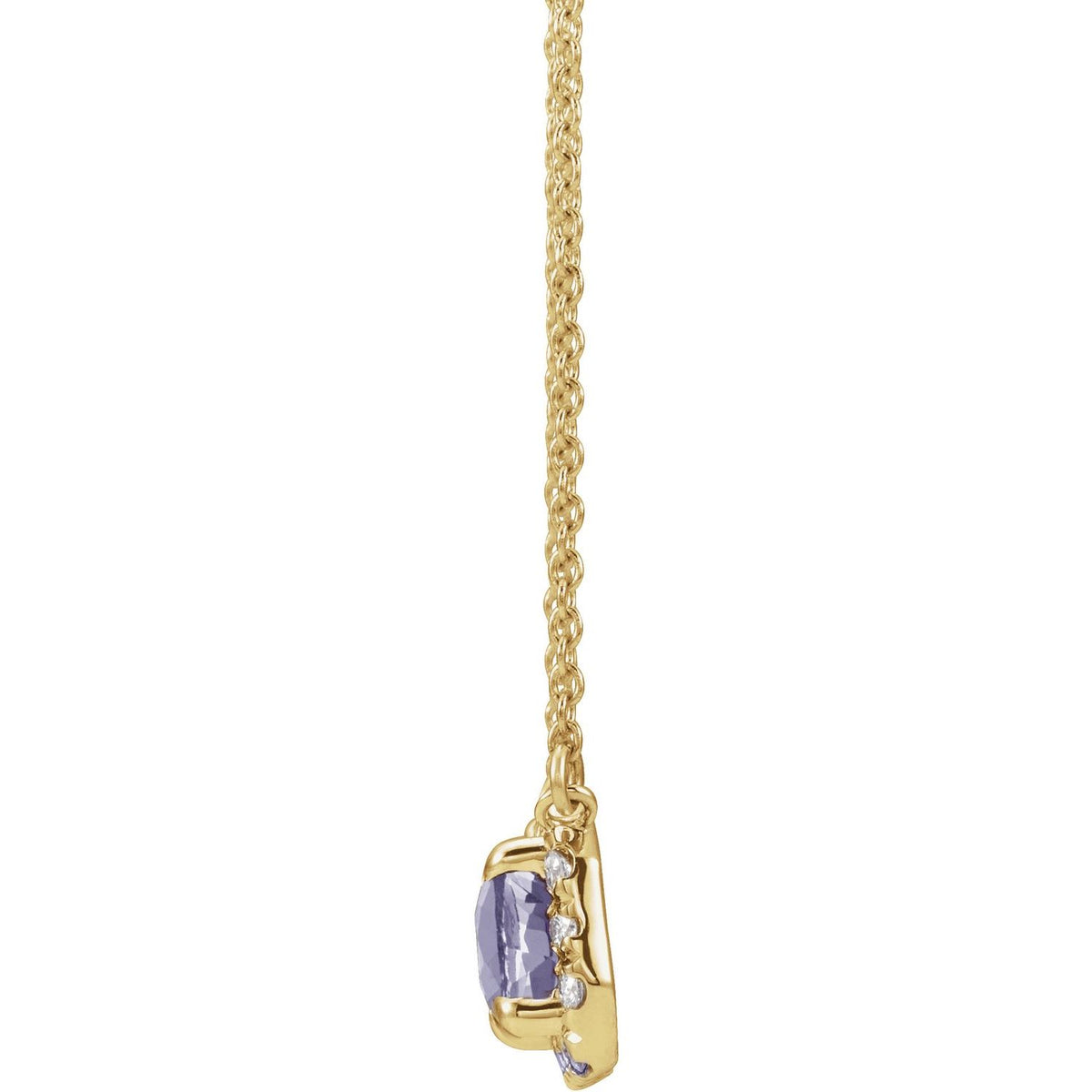 14K Yellow Gold 7x5 mm Natural Tanzanite & 1/5 CTW Natural Diamond Halo-Style 18" Necklace