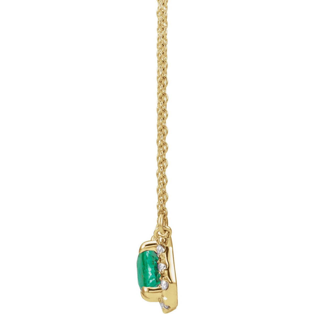 14K Yellow Gold 6x4 mm Natural Emerald & 1/5 CTW Natural Diamond Halo-Style 18" Necklace