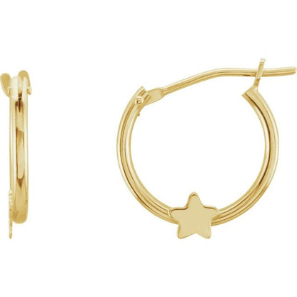 14K Yellow Gold Star Hinged Hoop Earrings
