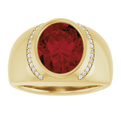 14K Yellow Gold Natural Mozambique Garnet & 1/8 CTW Natural Diamond Ring